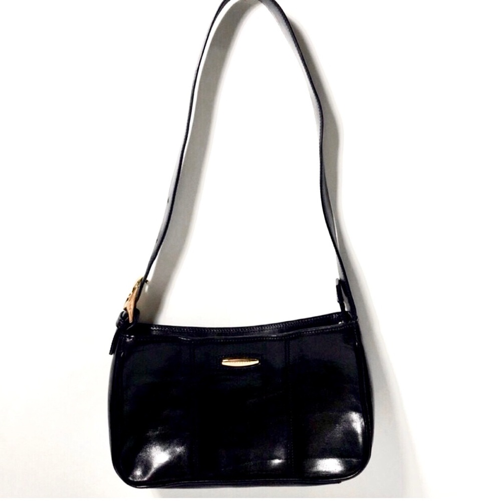 Oroton vintage black small leather shoulder bag.